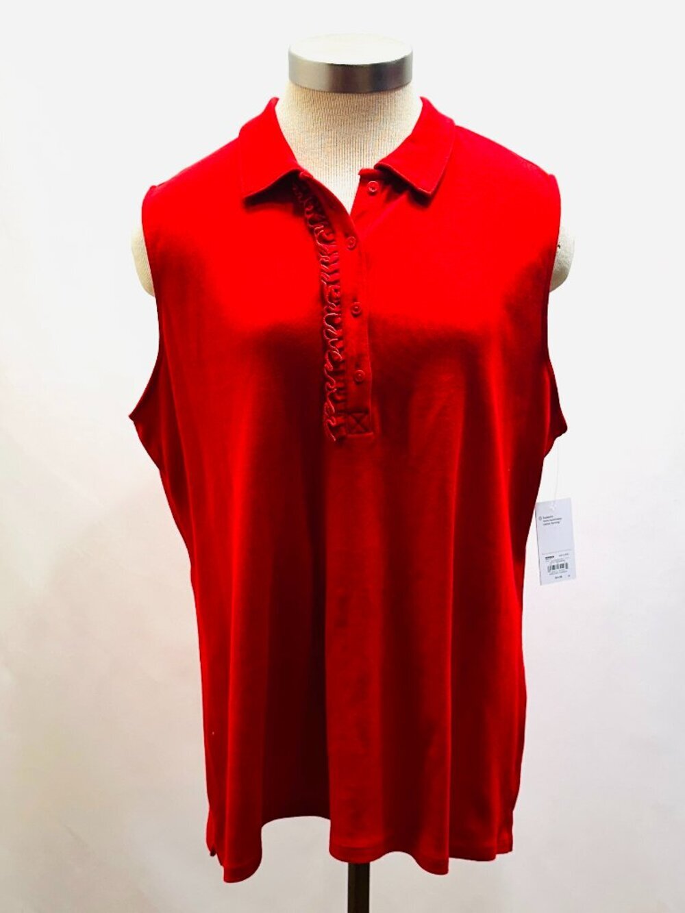 NWT CROFT&BARROW Women Sleeveless Pullover Button Down Collared Red Shirt Sz XL